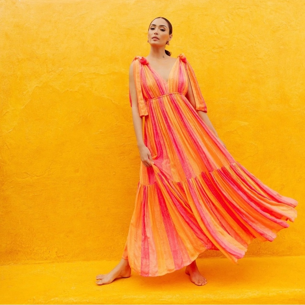 NEW Sundress Revolve Fanya Marbella Mix Neon Girl Maxi Long Dress Women's M/L
